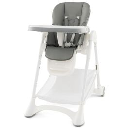 Baby High Chair with Detachable PU Cushion and Lockable Wheels - Grey