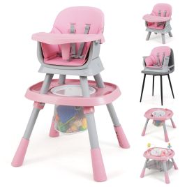 FROSTALIA 16-in-1 Convertible Baby High Chair with Removable Tray and 5-Point Harness-Pink