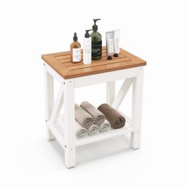 Shower Bench - 2-Tier Waterproof Shower Bench with Storage Shelf-Brown