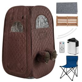 LUMARELLE Portable Steam Sauna Tent with 1000W 3L Generator and Chair-Brown