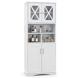 Bathroom Cabinet - Tall Bathroom Floor Storage Cabinet with Acrylic Doors and 3 Cubes-White