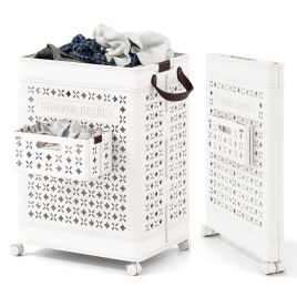 75 L Collapsible Laundry Basket with Underwear Basket and Handles-White