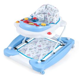 Baby Walker - 6 in 1 Adjustable Baby Walker Folding Baby Activity Center with Music Lights-Blue