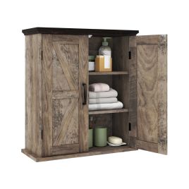 MAVIX Bathroom Wall Cabinet with 2 Doors and Adjustable Shelves-Rustic Brown