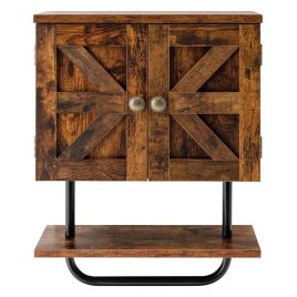 REVEOV Bathroom Wall Cabinet with Double Door and Open Shelf and Towel Rack-Rustic Brown