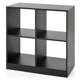 Display Rack - 4-cube Wooden Storage Cabinet with Anti-Toppling Device -Black
