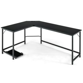 Computer Desk - LShaped Desk with Power Outlet CPU Stand and Heavyduty Metal Frame Black 168cm