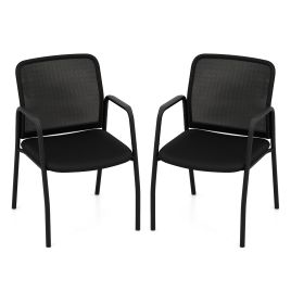 Office Chair - Office Guest Chairs with Ergonomic Mesh Backrest and Cushioned Seat Black 60cm