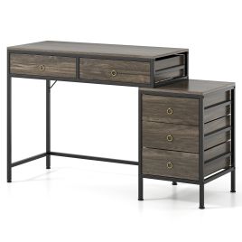 LYMO Computer Desk with 5 Drawers and Side File Cabinet-Grey