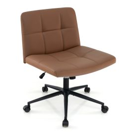 Office Chair - PU Leather Upholstered Crosslegged Office Chair with Wheels Brown 70cm