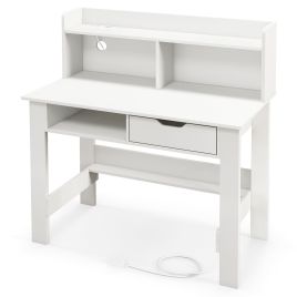 Computer Desk - Computer Desk with Power Outlets and USB Port and TypeC White 95cm