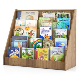 CATYTY 5-Tier Wooden Toddler Book Shelf Stand with Deep Compartments-Natural