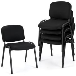 Set of 5 Stackable Reception Guest Chairs with Waterfall Seat and Metal Frame-Black