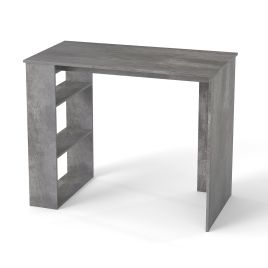 URARA Computer Desk with Bookshelf for Study Living Room-Grey