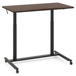 RETAUR C-Shaped Mobile Standing Desk with Adjustable Height and Lockable Wheels-Brown