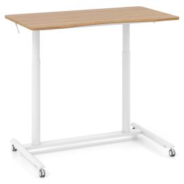 RETAUR C-Shaped Mobile Standing Desk with Adjustable Height and Lockable Wheels-Natural