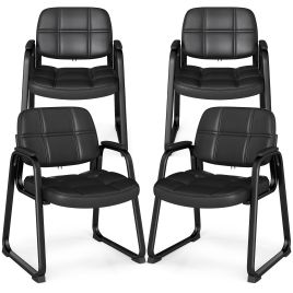 Set of 4 Guest Chair with Padded Armrests for Conference Meeting Room-Black