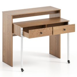 CAARNO Extendable Computer Desk with 2 Storage Drawers Convertible Home Office Desk -Natural