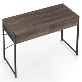 BRYNIX Computer Desk with 2 Drawers Vanity Table with Heavy-Duty Metal Frame-Grey