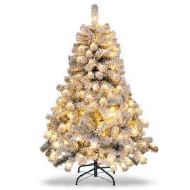 Flocked Christmas Tree with 295 Tips & 150 LEDs - 4.5 ft