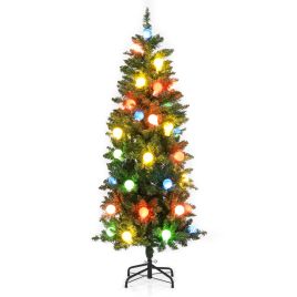 Pre-lit Slim Pencil Christmas Tree with LED Globes - 150 cm