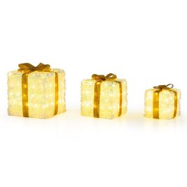 Set of 3 Pre-lit Christmas Gift Boxes with Warm White LEDs - White