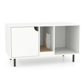 TAVE Cat Litter Box Enclosure with Storage and Removable Scratching Board-White