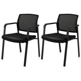 Office Chair - Waiting Room Chairs Set of 2 with Armrests Black 59cm