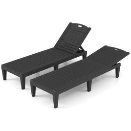 KELVORN Chaise Lounge Chairs Set of 2 with 5-Position Adjustable Backrests-Black