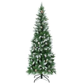 Snow-Flocked Pencil Christmas Tree with Pine Cones - 6ft
