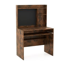 ARTY Computer Desk with Magnetic Bulletin Board and Keyboard Tray-Rustic Brown