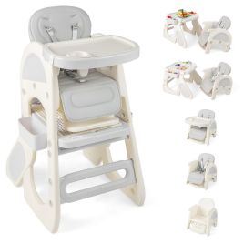 BRIMORIA Convertible Baby High Chair with Double-layer Tray and Adjustable Backrest-Grey