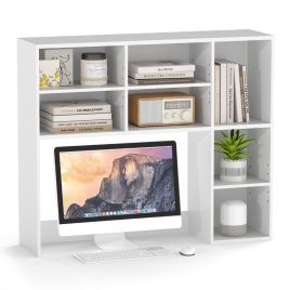 REENAN Desktop Bookshelf with 3 Adjustable Shelves and Open Compartment-White