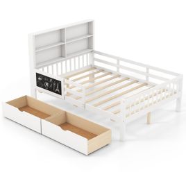 Double Bed - LUMORA Bedframe with 2 Storage Drawers - White