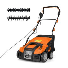 TYLOLY Adjustable Electric Dethatcher and Scarifier Folding Walk-Behind Weeder-Orange