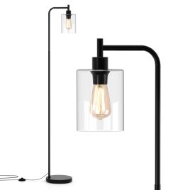 ALYEL Industrial Floor Lamp with Hanging Glass Lampshade and Foot Switch-Black