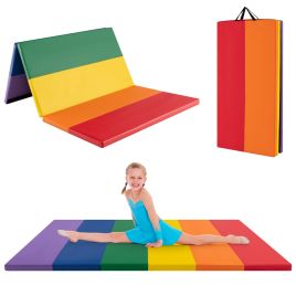 ARRENDALE Gymnastics Mat Tri-Fold Thick Tumbling Mat with Hook and Loop Fasteners-Colourful