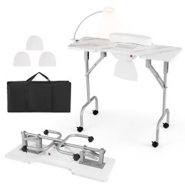 BRENDALL Portable Folding Manicure Table with Dust Collector-White