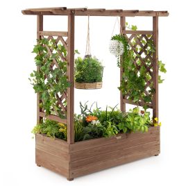 ZEVE Raised Garden Bed with Arch Trellis-Coffee