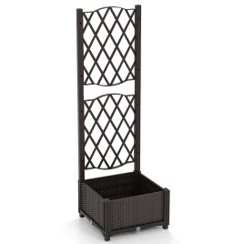 Raised Garden Bed with Trellis and Self-Watering System-Brown