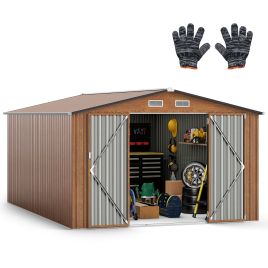 ZONEVA 426 cm x 300 cm Outdoor Storage Shed Large Garden Tool House-Wood