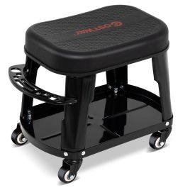 ULAL Garage Rolling Stool with Equipment Tray and Tool Holder-Black