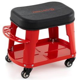 ULAL Garage Rolling Stool with Equipment Tray and Tool Holder-Red
