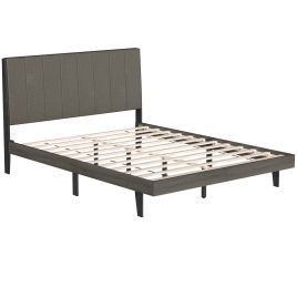 Kingsize Bed - Upholstered Bedframe Wooden Slats Support Mattress Foundation - Grey