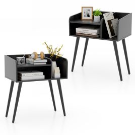 RAOVUR 2-Tier Mid Century Modern Nightstand for Living Room Bedroom Set of 2-Black