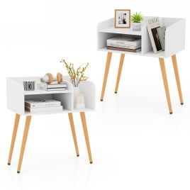 RAOVUR 2-Tier Mid Century Modern Nightstand for Living Room Bedroom Set of 2-White