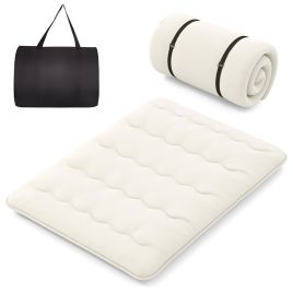 Floor Mattress - Japanese Floor Mattress with Washable Cover and Carry Bag-Beige-King Size