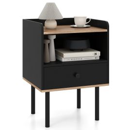 DOREX Modern Sofa Side Table with Drawer and Metal Legs for Small Spaces-Black-1 Piece