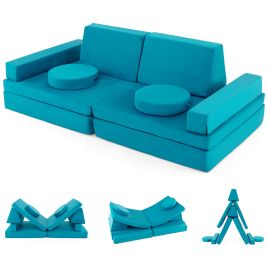 Kids Furniture - 8-Piece Kids Play Couch Sofa with Portable Handle-Green