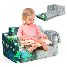 ZEVELY Kids Couch with Blanket 2-in-1 Folding Toddler Sofa Glow in the Dark Chair-Grey